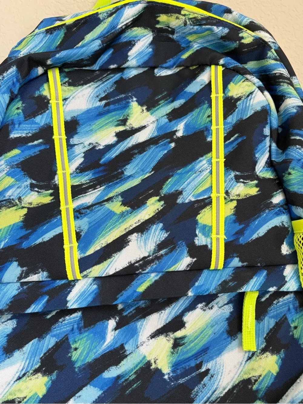 Lands End Kids ClassMate Medium Backpack Navy Neon Green Brushstroke Durable